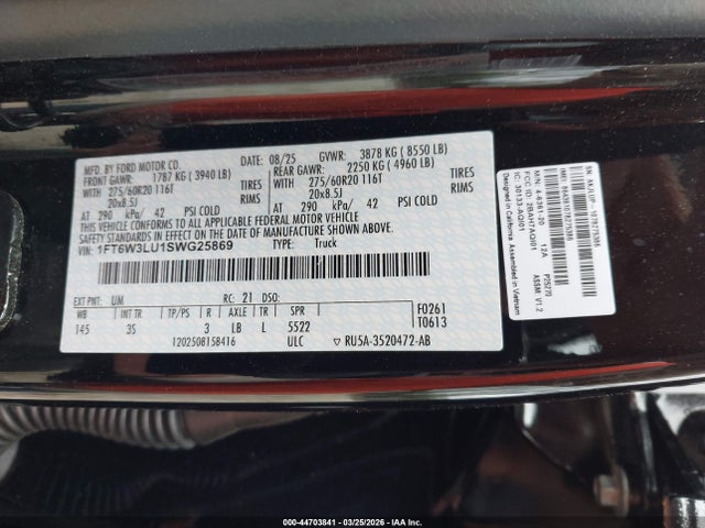 Aukcja sprzedaży 2025 Ford F-150 Lightning Flash, vin: 1FT6W3LU1SWG25869, numer aukcji: 44703841