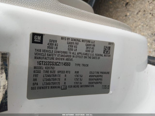 Продажа на аукционе авто 2012 Gmc Sierra 2500hd Work Truck, vin: 1GT22ZCG3CZ114560, номер лота: 44703865