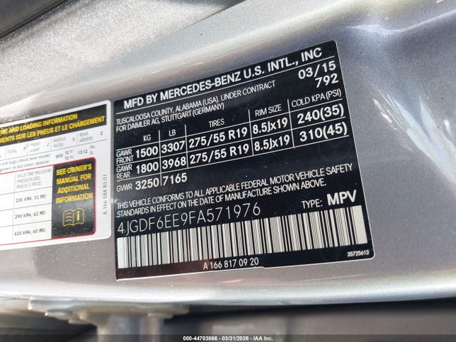 Продажа на аукционе авто 2015 Mercedes-benz Gl 450 4matic, vin: 4JGDF6EE9FA571976, номер лота: 44703866