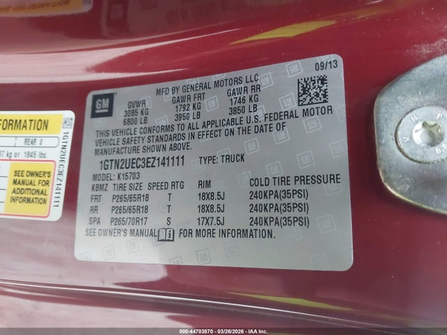 Продаж на аукціоні авто 2014 Gmc Sierra 1500 Sle, vin: 1GTN2UEC3EZ141111, номер лоту: 44703870