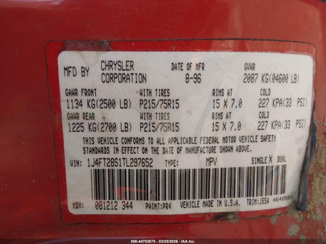 1996 JEEP CHEROKEE 1J4FT28S1TL297652 Photo 8