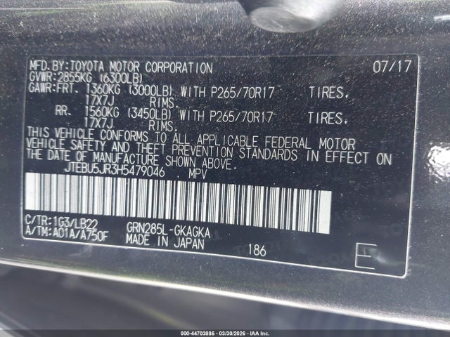 JTEBU5JR3H5479046 Toyota 4runner Sr5 Premium