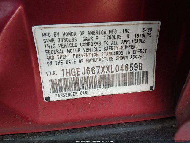 1999 HONDA CIVIC 1HGEJ667XXL046598 Photo 8
