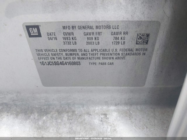 1G1JC5SG4G4160803 Chevrolet Sonic Lt Auto