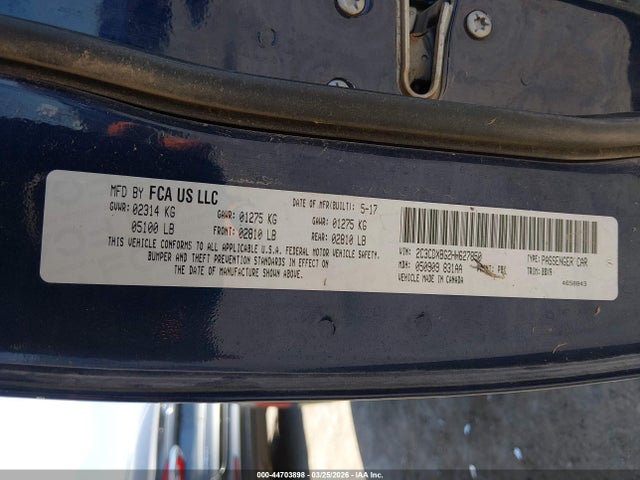 44703898 :رقم المزاد ، 2C3CDXBG2HH627850 vin ، 2017 Dodge Charger Se Rwd مزاد بيع