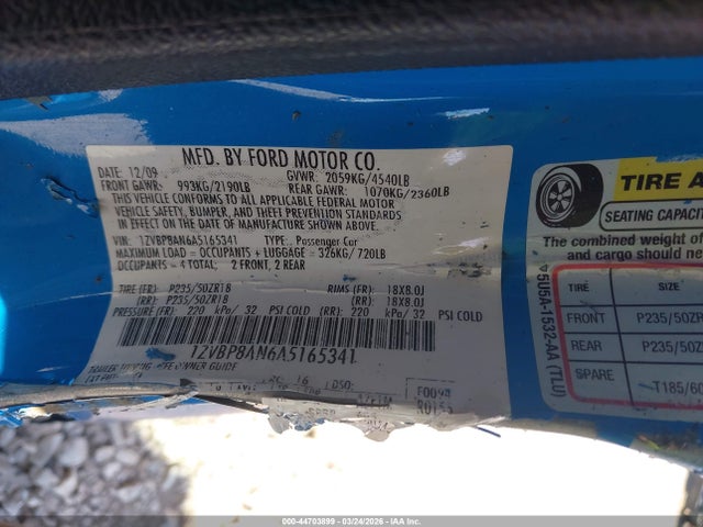 2010 FORD MUSTANG 1ZVBP8AN6A5165341 Photo 8