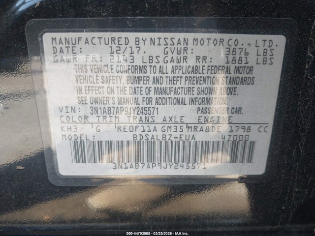 3N1AB7AP9JY245571 Nissan SENTRA S
