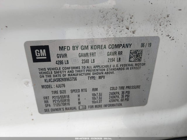 Продаж на аукціоні авто 2019 Buick Encore Fwd Preferred, vin: KL4CJASB2KB963756, номер лоту: 44703918