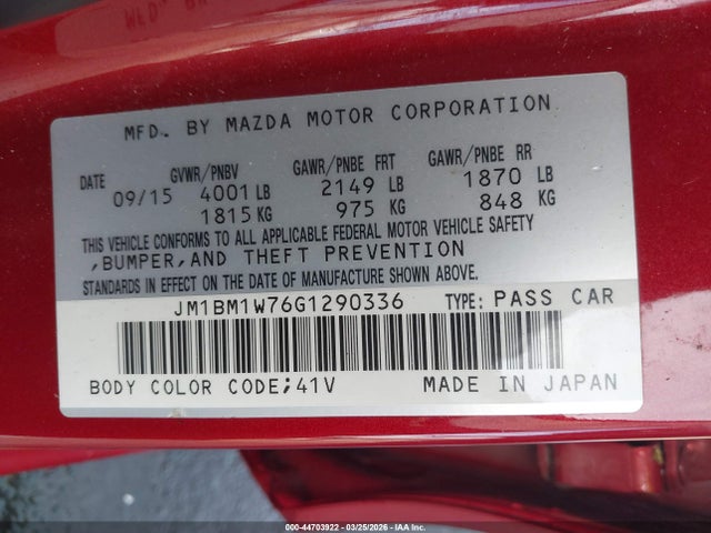 JM1BM1W76G1290336 Mazda Mazda3 I Touring