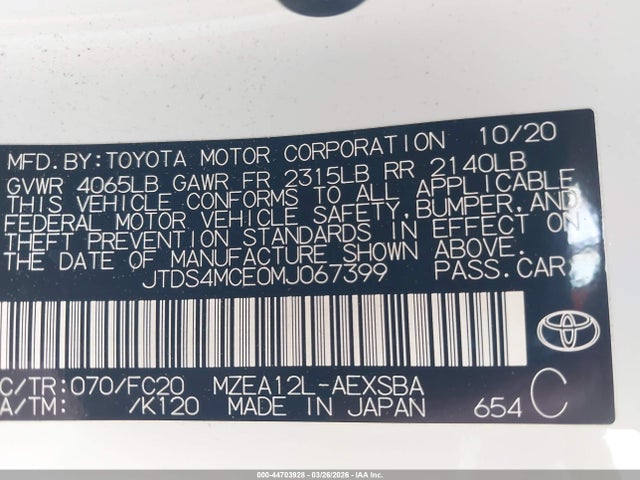 JTDS4MCE0MJ067399 Toyota COROLLA SE