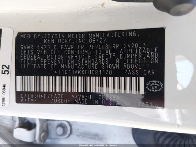 44703947 :رقم المزاد ، 4T1G11AKXPU081170 vin ، 2023 Toyota Camry Se مزاد بيع