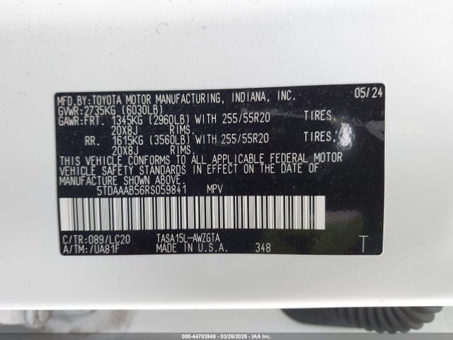 5TDAAAB56RS059841 Toyota Grand Highlander Limited