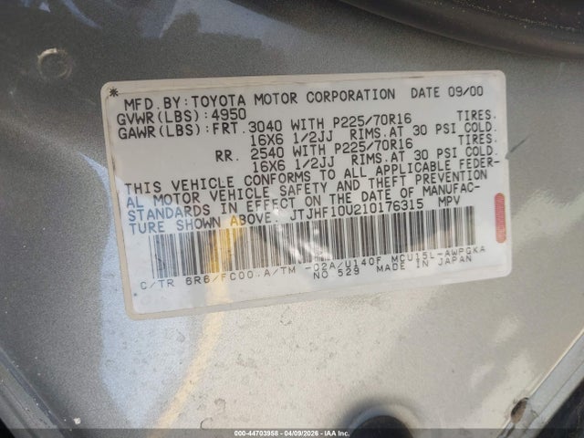 Продажа на аукционе авто 2001 Lexus Rx 300, vin: JTJHF10U210176315, номер лота: 44703958
