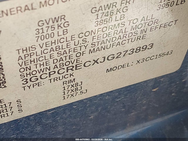 Продажа на аукционе авто 2018 Chevrolet Silverado 1500 1lt, vin: 3GCPCRECXJG273893, номер лота: 44703963
