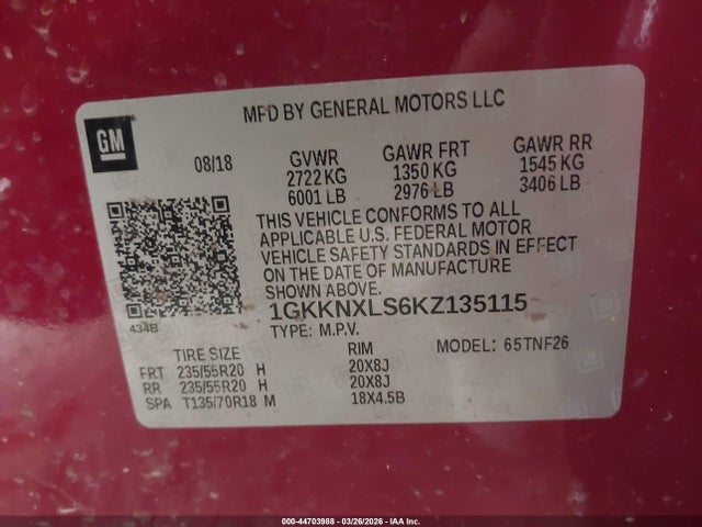 Продаж на аукціоні авто 2019 Gmc Acadia Denali, vin: 1GKKNXLS6KZ135115, номер лоту: 44703988