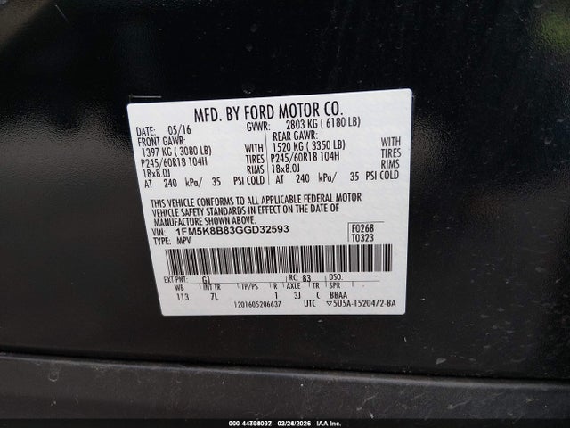 Ford Explorer 2016 1FM5K8B83GGD32593 Image 9