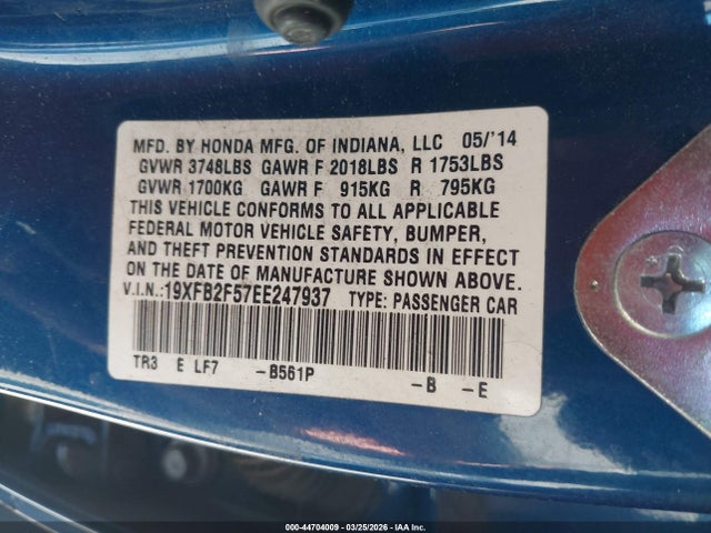 Honda Civic Lx 2014 19XFB2F57EE247937 Image 9