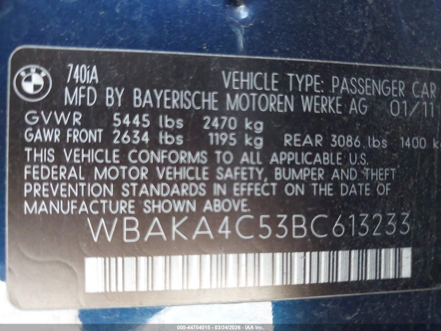 2011 BMW 740I WBAKA4C53BC613233 Photo 8