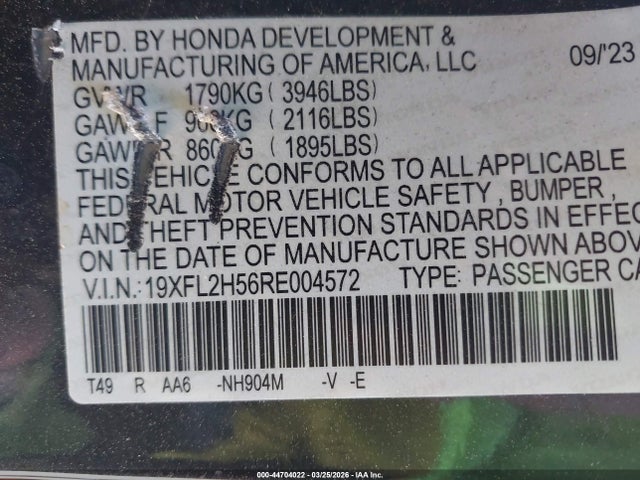 Aukcja sprzedaży 2024 Honda Civic Lx, vin: 19XFL2H56RE004572, numer aukcji: 44704022