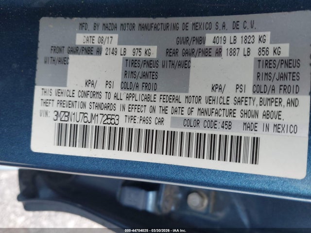 Продаж на аукціоні авто 2018 Mazda Mazda3 Sport, vin: 3MZBN1U76JM172553, номер лоту: 44704025