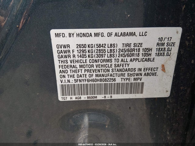 Honda Pilot Ex-l 2017 5FNYF6H60HB082256 Image 9