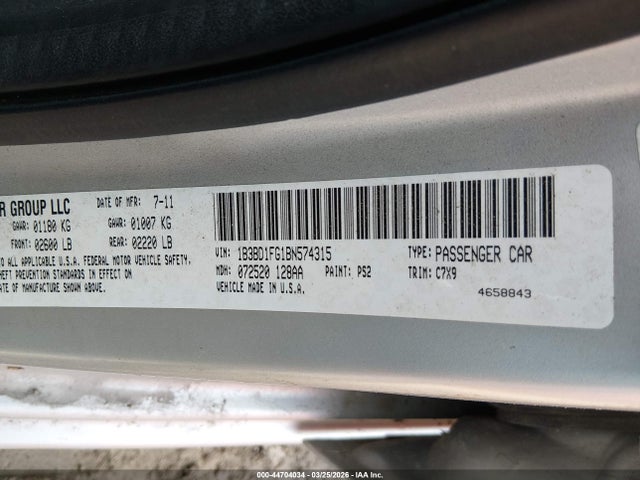 2011 Dodge Avenger Mainstreet მანქანა იყიდება აუქციონზე, vin: 1B3BD1FG1BN574315, აუქციონის ნომერი: 44704034