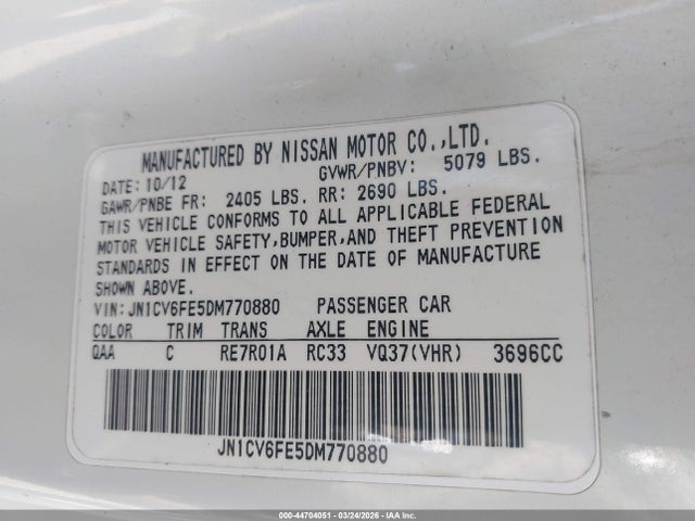 Продаж на аукціоні авто 2013 Infiniti G37, vin: JN1CV6FE5DM770880, номер лоту: 44704051