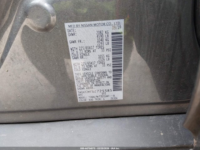 44704075 :رقم المزاد ، 5N1AT2MT3LC725585 vin ، 2020 Nissan Rogue S Fwd مزاد بيع