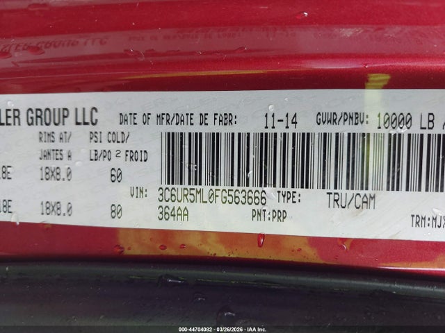 Продаж на аукціоні авто 2015 Ram 2500 Slt, vin: 3C6UR5ML0FG563666, номер лоту: 44704082