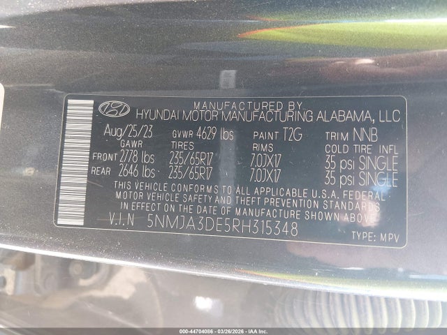 Aukcja sprzedaży 2024 Hyundai Tucson Se, vin: 5NMJA3DE5RH315348, numer aukcji: 44704086