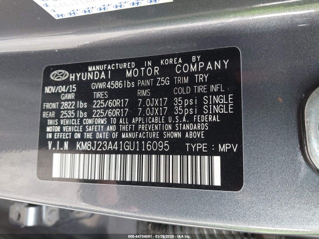 Продаж на аукціоні авто 2016 Hyundai Tucson Se, vin: KM8J23A41GU116095, номер лоту: 44704091