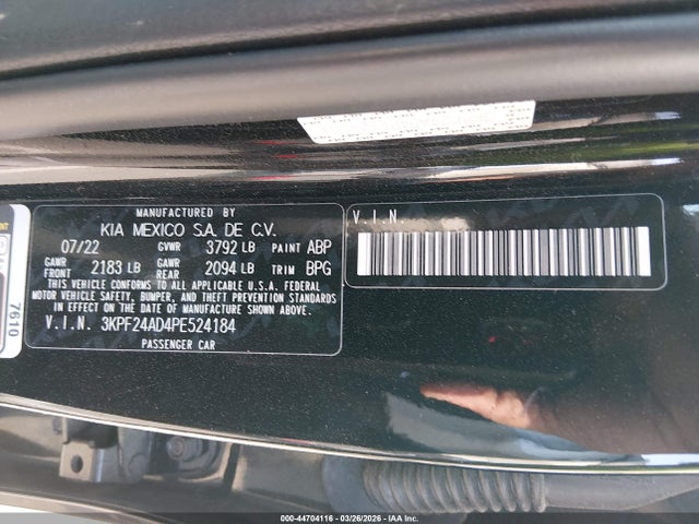 Aukcja sprzedaży 2023 Kia Forte Lxs, vin: 3KPF24AD4PE524184, numer aukcji: 44704116