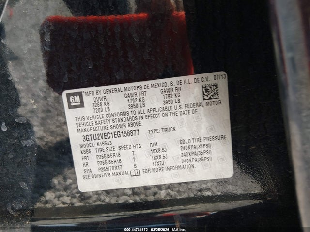 Продаж на аукціоні авто 2014 Gmc Sierra 1500 Slt, vin: 3GTU2VEC1EG158877, номер лоту: 44704172