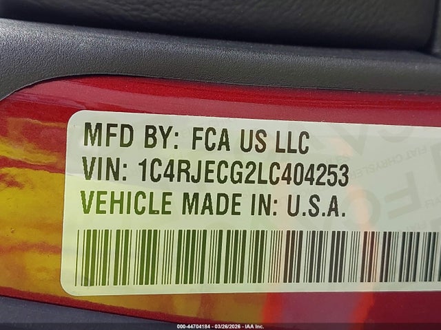 Продажа на аукционе авто 2020 Jeep Grand Cherokee High Altitude 4x2, vin: 1C4RJECG2LC404253, номер лота: 44704184