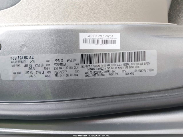 2C4RDGBGXJR309951 Dodge Grand Caravan Se
