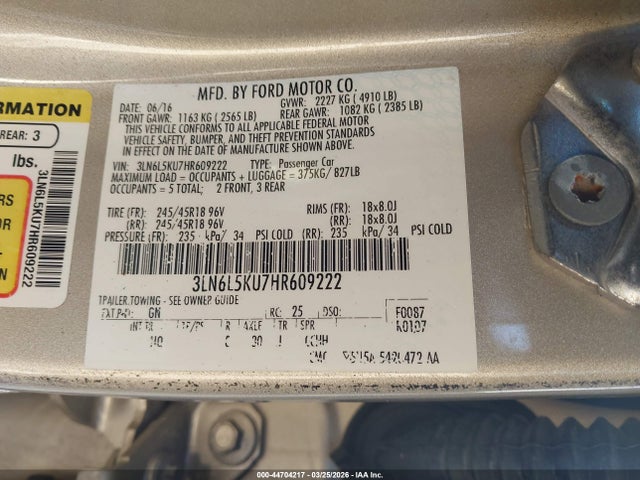 2017 LINCOLN MKZ HYBRID 3LN6L5KU7HR609222 Photo 8