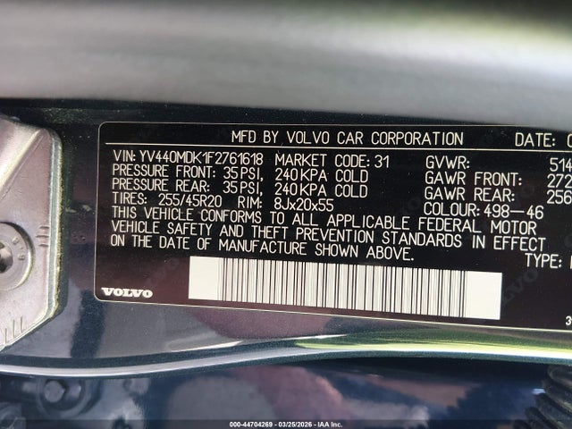 YV440MDK1F2761618 Volvo Xc60 T5/premier