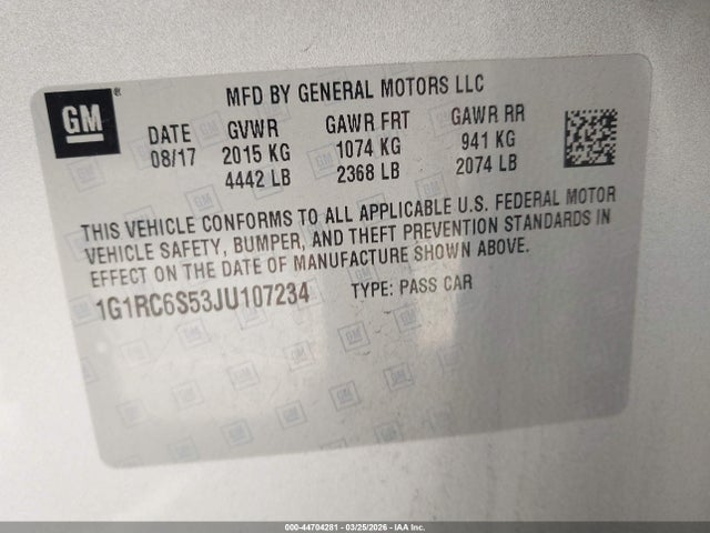 1G1RC6S53JU107234 Chevrolet VOLT LT