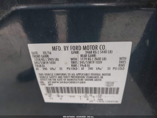 Aukcja sprzedaży 2016 Ford Edge Titanium, vin: 2FMPK3K82GBB31285, numer aukcji: 44704283
