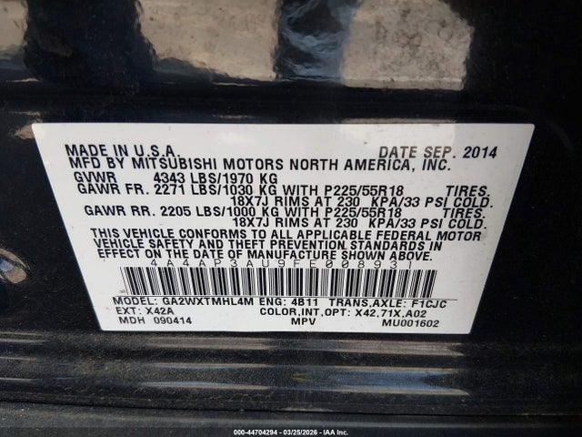 Продаж на аукціоні авто 2015 Mitsubishi Outlander Sport Es, vin: 4A4AP3AU9FE008931, номер лоту: 44704294