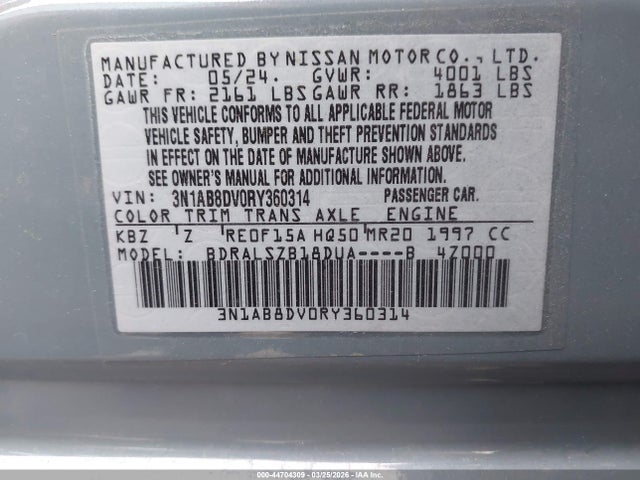 Продажа на аукционе авто 2024 Nissan Sentra Sr Xtronic Cvt, vin: 3N1AB8DV0RY360314, номер лота: 44704309