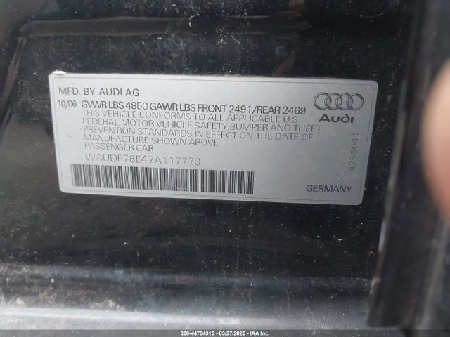 Продажа на аукционе авто 2007 Audi A4 2.0t, vin: WAUDF78E47A117770, номер лота: 44704310