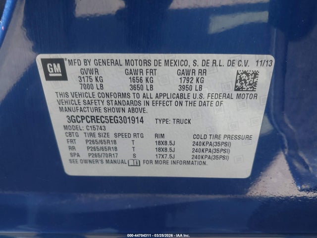 2014 Chevrolet Silverado 1500 1lt მანქანა იყიდება აუქციონზე, vin: 3GCPCREC5EG301914, აუქციონის ნომერი: 44704311
