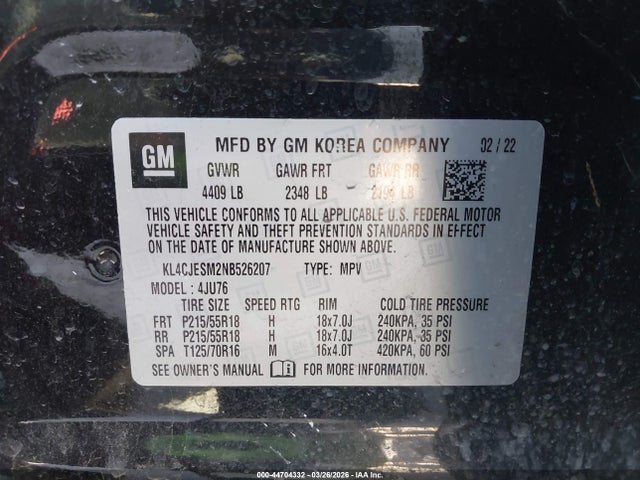 Aukcja sprzedaży 2022 Buick Encore Awd Preferred, vin: KL4CJESM2NB526207, numer aukcji: 44704332