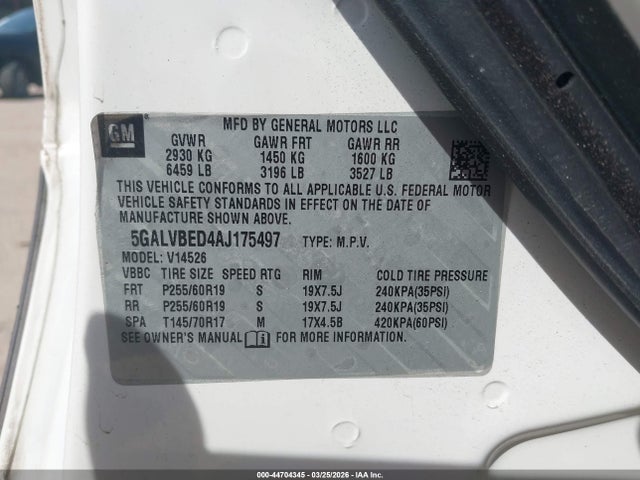 Aukcja sprzedaży 2010 Buick Enclave 1xl, vin: 5GALVBED4AJ175497, numer aukcji: 44704345