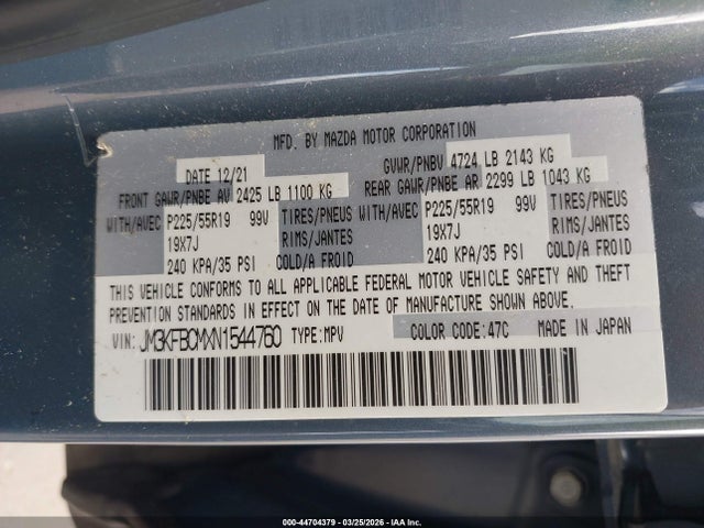Aukcja sprzedaży 2022 Mazda Cx-5 2.5 S Carbon Edition, vin: JM3KFBCMXN1544760, numer aukcji: 44704379
