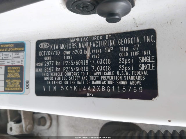 Aukcja sprzedaży 2011 Kia Sorento Ex V6, vin: 5XYKU4A2XBG115769, numer aukcji: 44704391