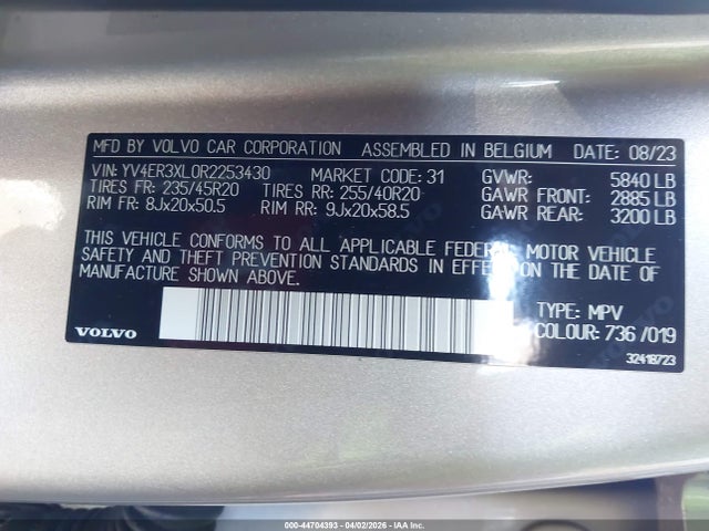 Aukcja sprzedaży 2024 Volvo Xc40 Recharge Pure Electric Twin Plus, vin: YV4ER3XL0R2253430, numer aukcji: 44704393