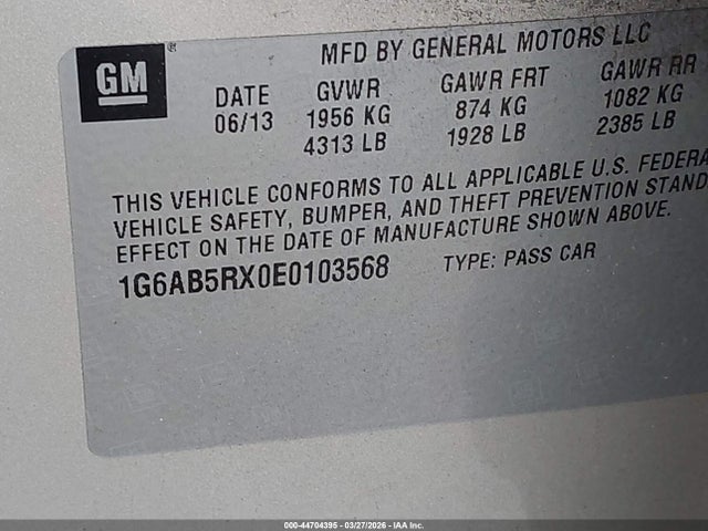 2014 Cadillac Ats Luxury მანქანა იყიდება აუქციონზე, vin: 1G6AB5RX0E0103568, აუქციონის ნომერი: 44704395