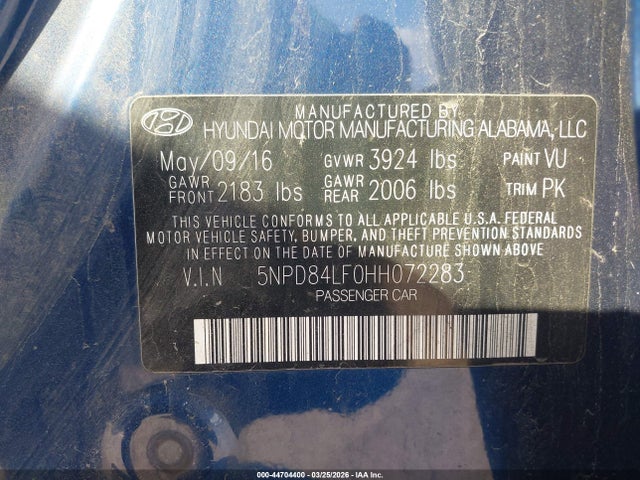 2017 Hyundai Elantra Se მანქანა იყიდება აუქციონზე, vin: 5NPD84LF0HH072283, აუქციონის ნომერი: 44704400